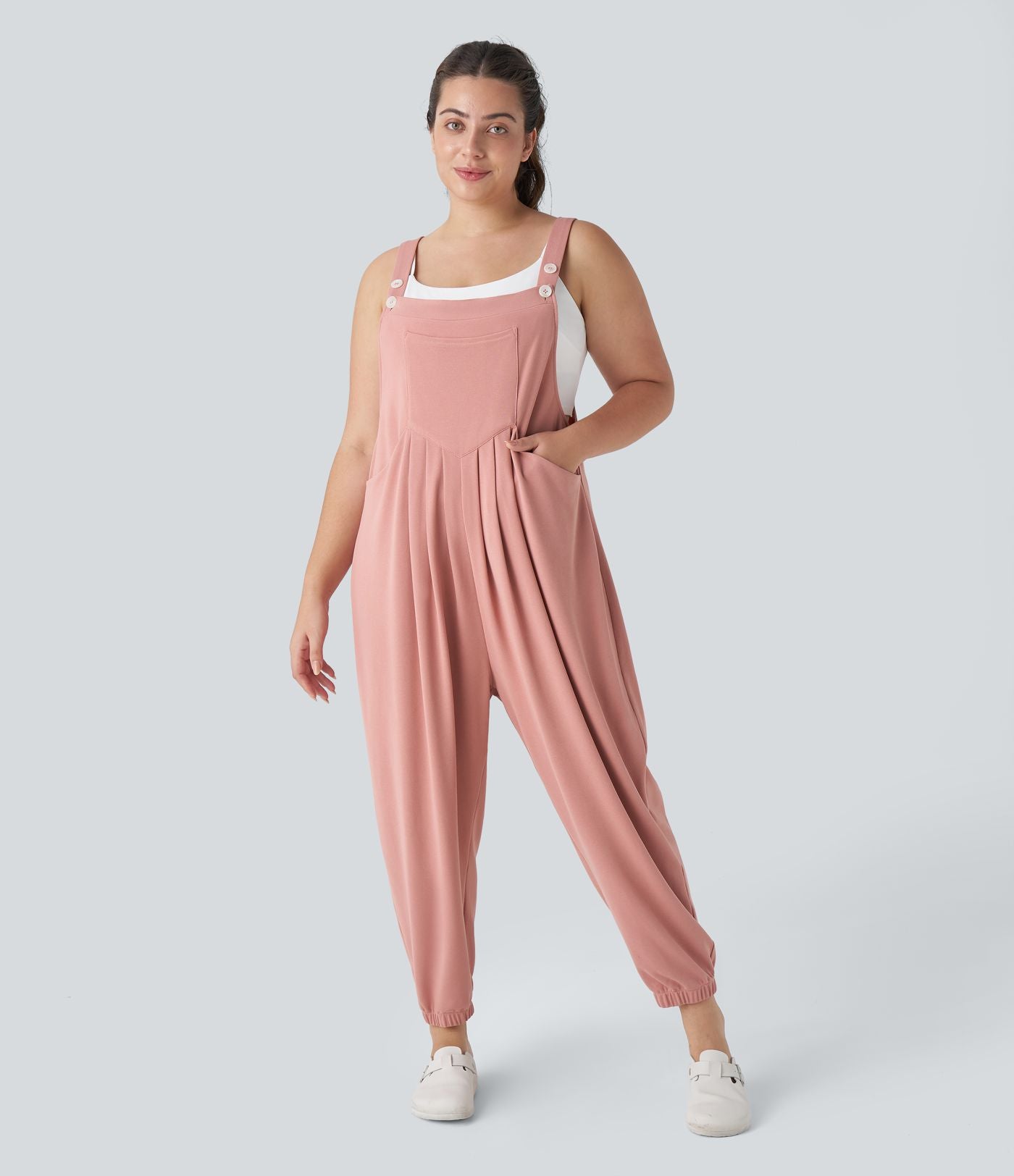Sangle Réglable Bouton Plusieurs Poches Plissé Gaufré Casual Grande Taille Salopette