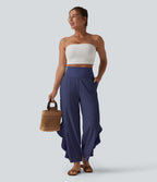 Pantalon large séchage rapide Breezeful™ taille haute à volants avec poches
