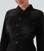 Robe chemise midi casual denim Halara Flex™ manches longues avec poches