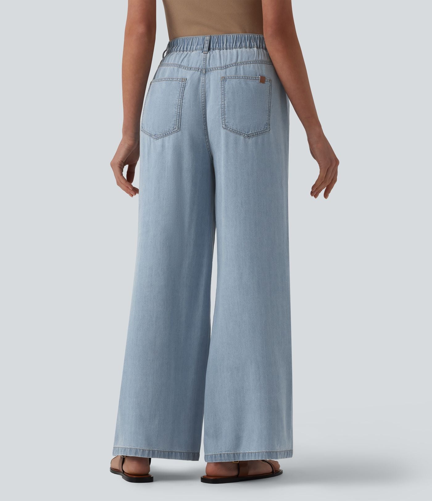 Jean large décontracté taille mi-haute en lyocell drapé avec poches