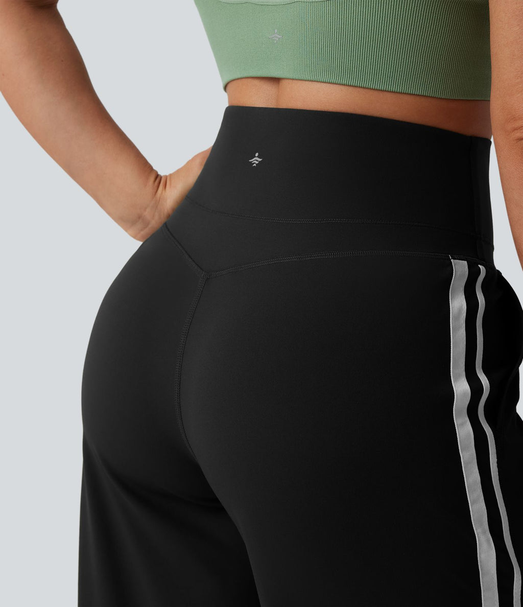 Pantalon ample yoga Halara UltraSculpt™ taille haute gainant à rayures color block avec poches