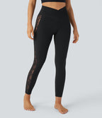 Softlyzero™ Legging Yoga 7/8 Taille Haute avec Poche au Dos Découpe Croisée et Dentelle Contrastante
