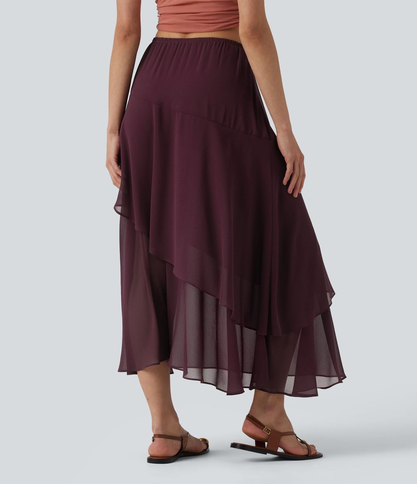 Jupe décontractée midi taille haute à volants superposés