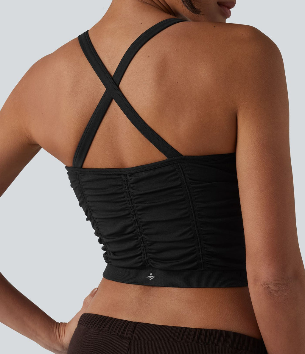 OneForm Seamless Flow Caraco de yoga crop froncé à dos croisé avec brassière intégrée sans couture