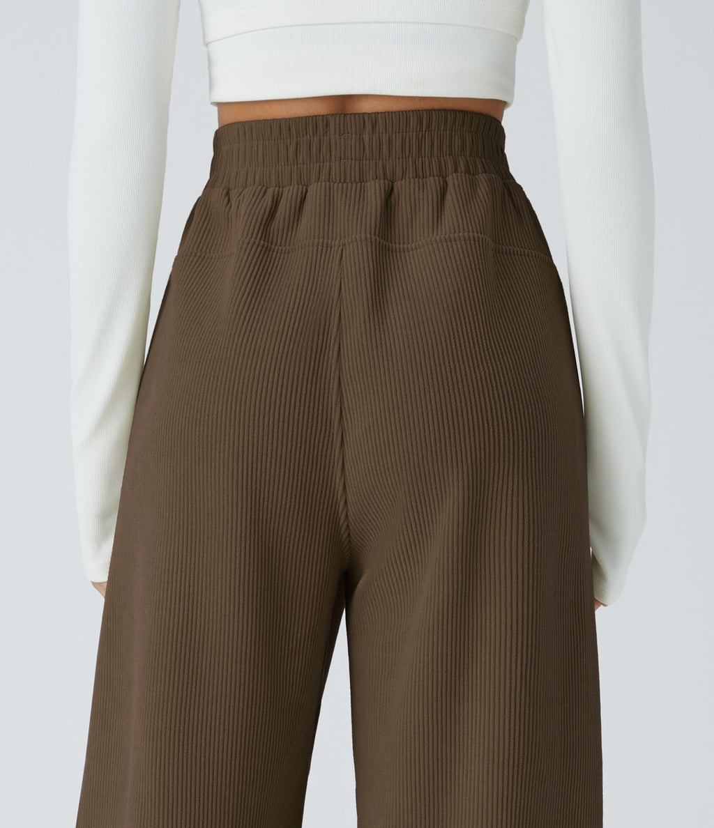 Pantalon velours côtelé de jogging décontracté à taille haute avec poches latérales