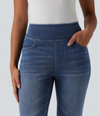 Jean Halara Flex™ Curvy taille haute bootcut délavé décontracté avec poches