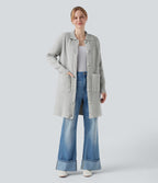 Gilet long casual col manches longues boutonné avec poches