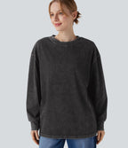 Halara Flex™ T-shirt casual délavé en denim à col rond et manches longues