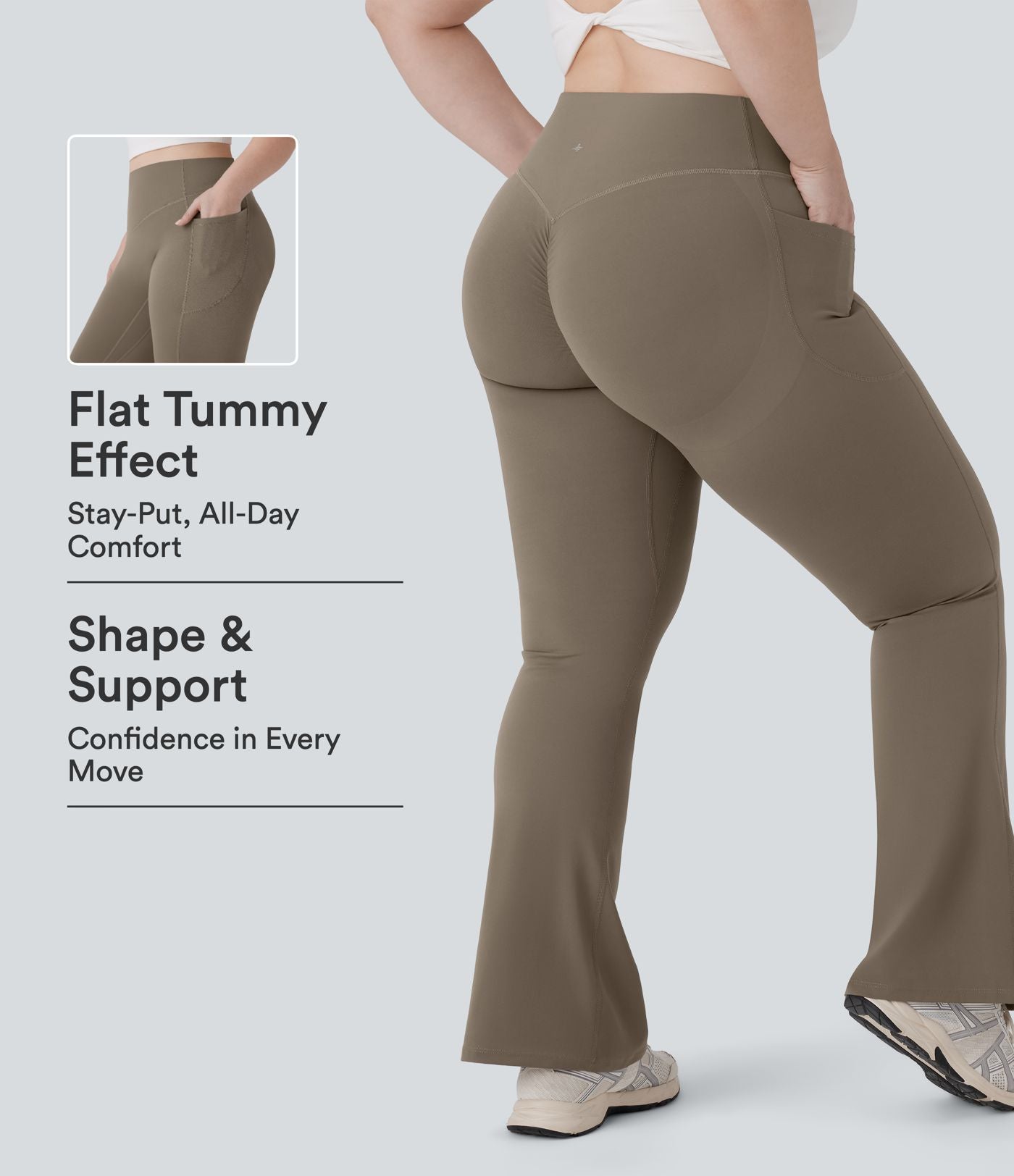 Pantalon de yoga à coupe bootcut gainant galbant taille haute grande taille avec effet scrunch et poches Halara UltraSculpt™