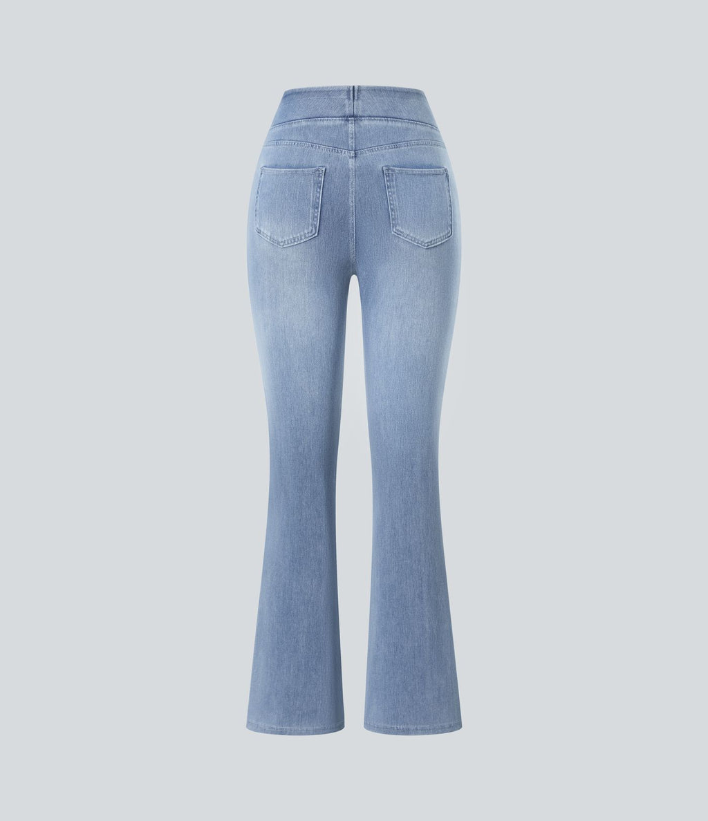Halara Flex™ Jean bootcut décontracté extensible délavé taille haute à poches multiples