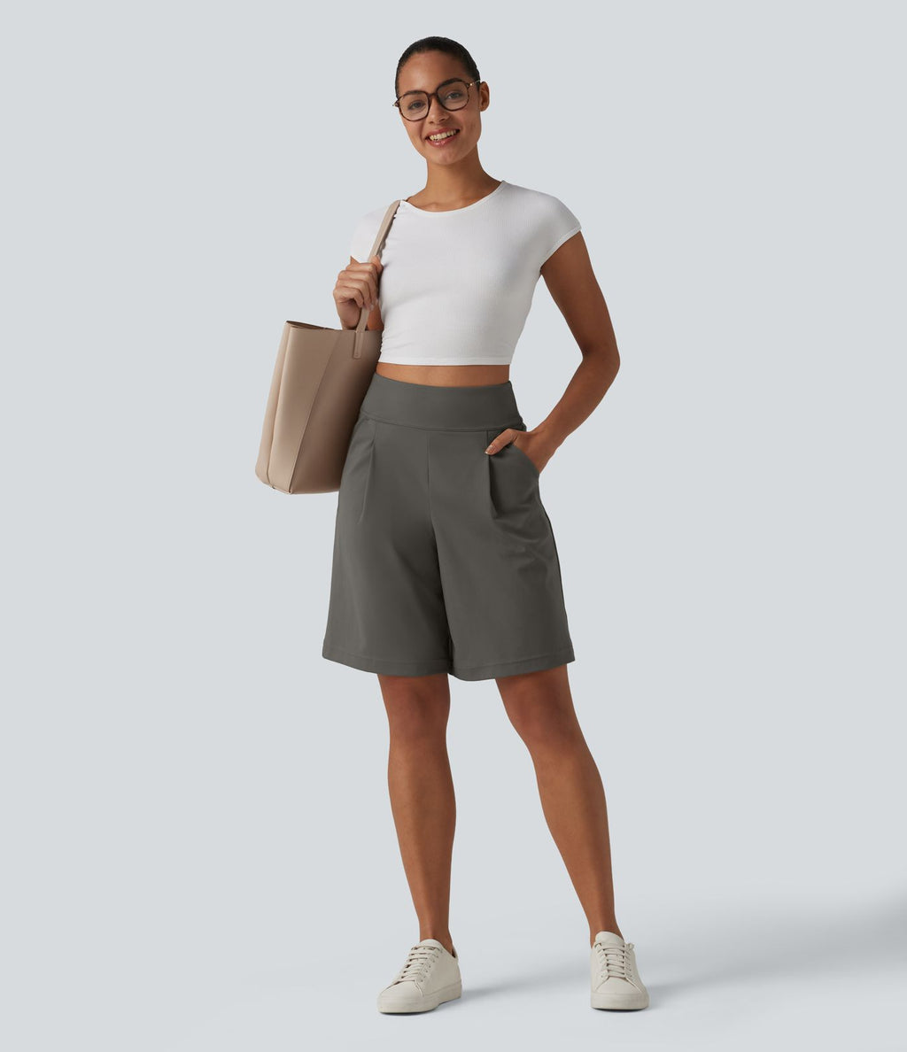DayStretch Short tailleur bermuda plissé taille haute 25,5 cm avec poches