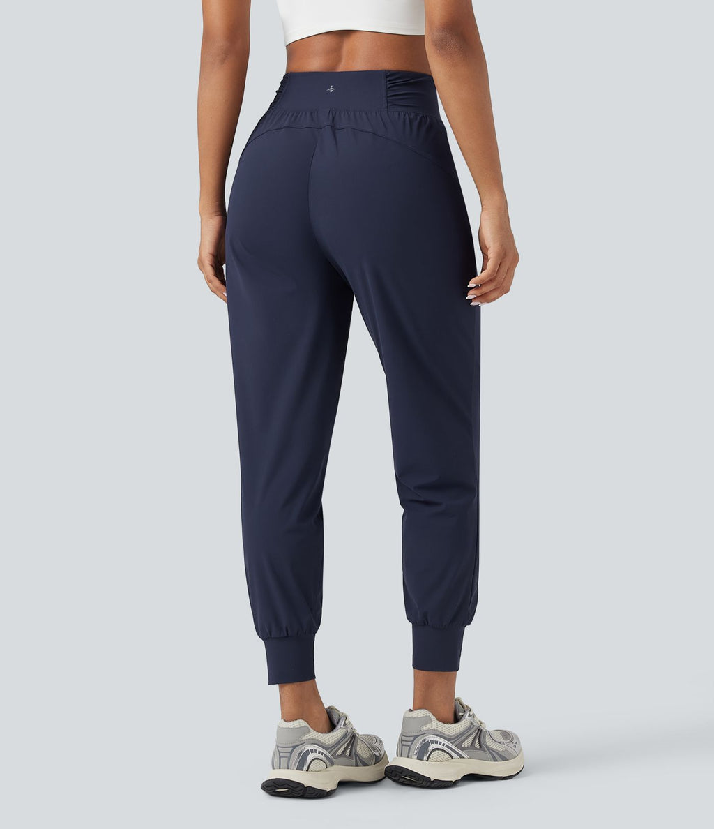 Jogging de danse fuselé froncé séchage rapide effet frais InstantCool taille haute avec cordon de serrage et poches, protection solaire UPF40+