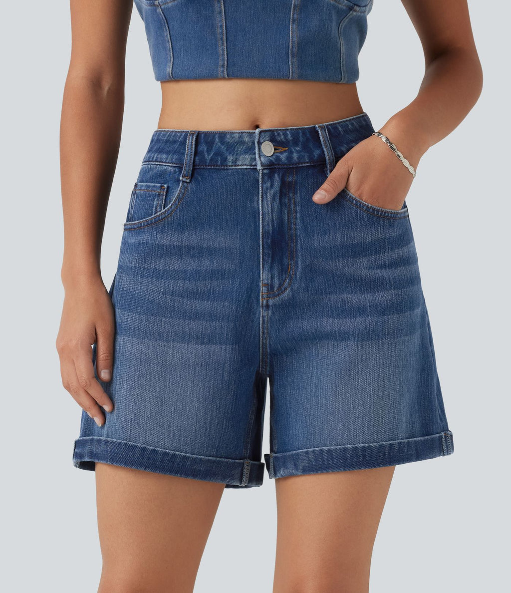 Halara Flex™ Short en denim taille mi-haute ourlet retroussé 12,5 cm avec poches