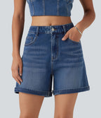 Halara Flex™ Short en denim taille mi-haute ourlet retroussé 12,5 cm avec poches