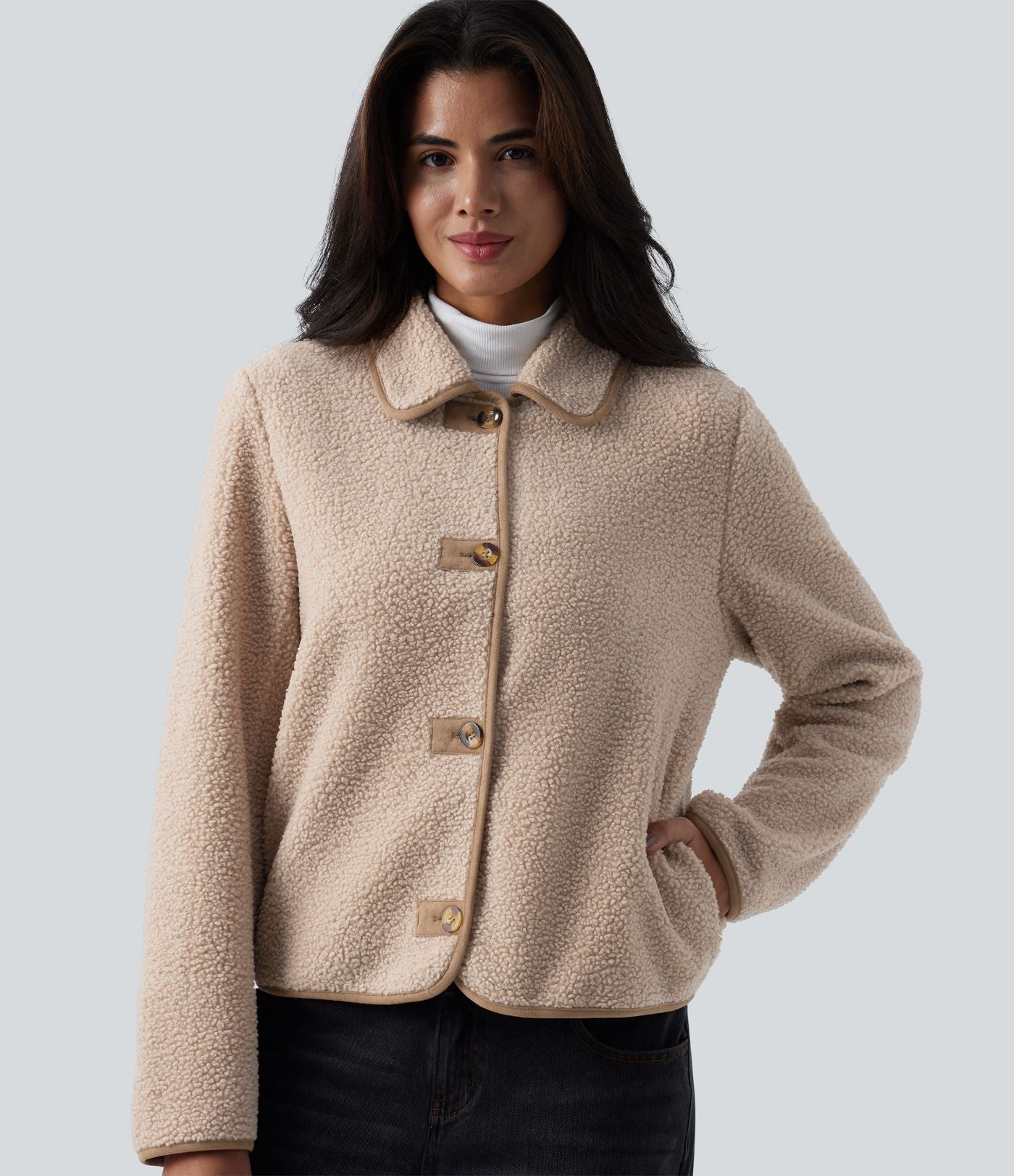 Veste casual sherpa col manches longues avec poches