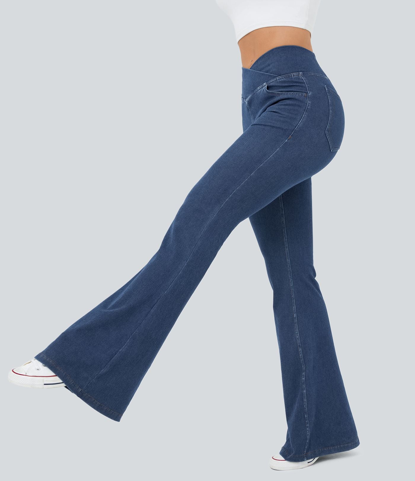 Jean super évasé Halara Flex™ décontracté maille denim extensible délavée effet frais InstantCool taille haute poches croisées