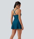 Robe de bain 2-en-1 push-up gainante à encolure Queen Anne avec bretelles ajustables, design torsadé, fronces, brassière intégrée et poches