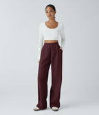 Pantalon velours côtelé de jogging décontracté à taille haute avec poches latérales