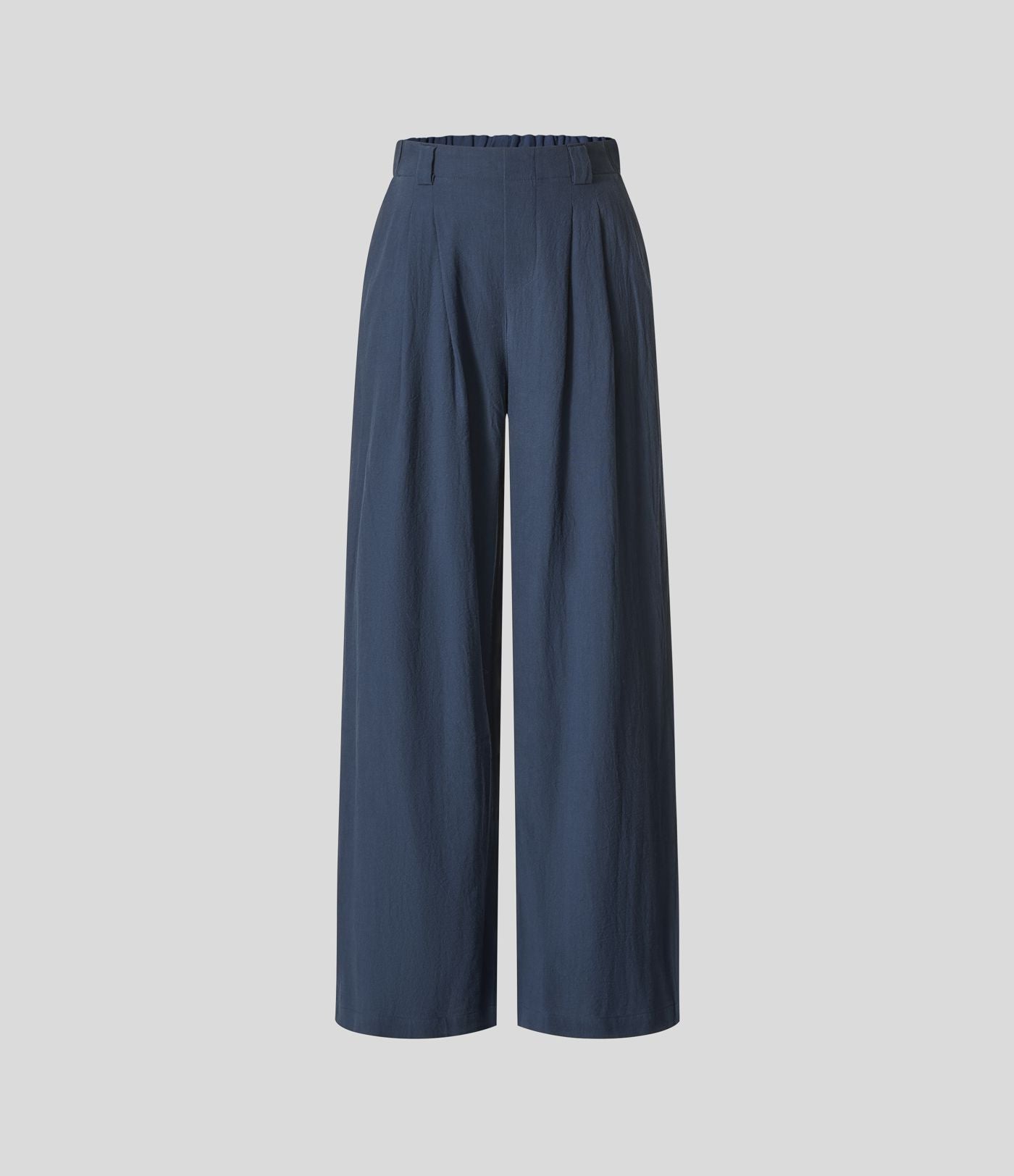 Pantalon Fluide Large Taille Haute Poches Latérales Palazzo Solide Casual Linen-Feel