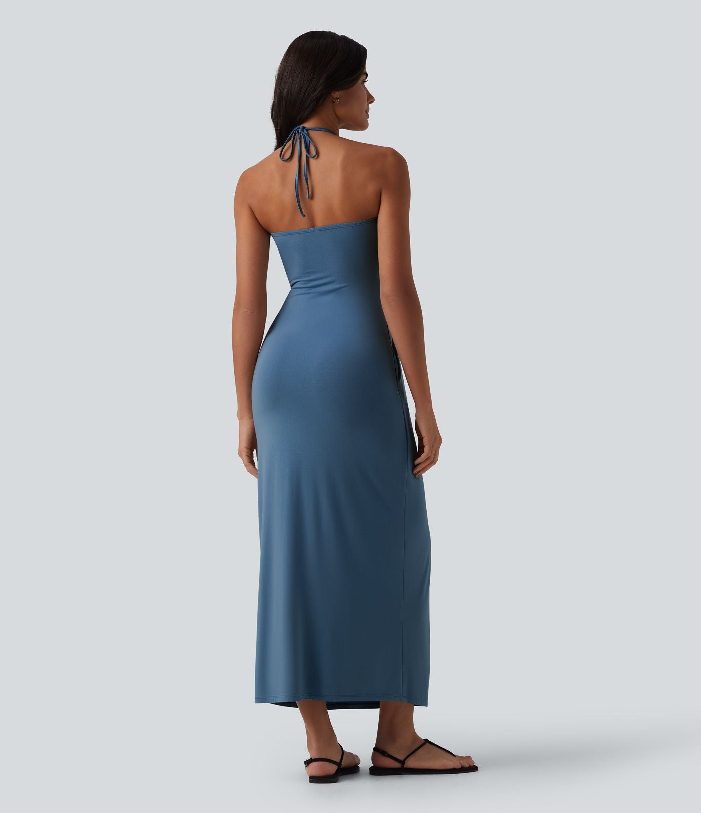 Robe longue dos nu col licou avec nœud et poches