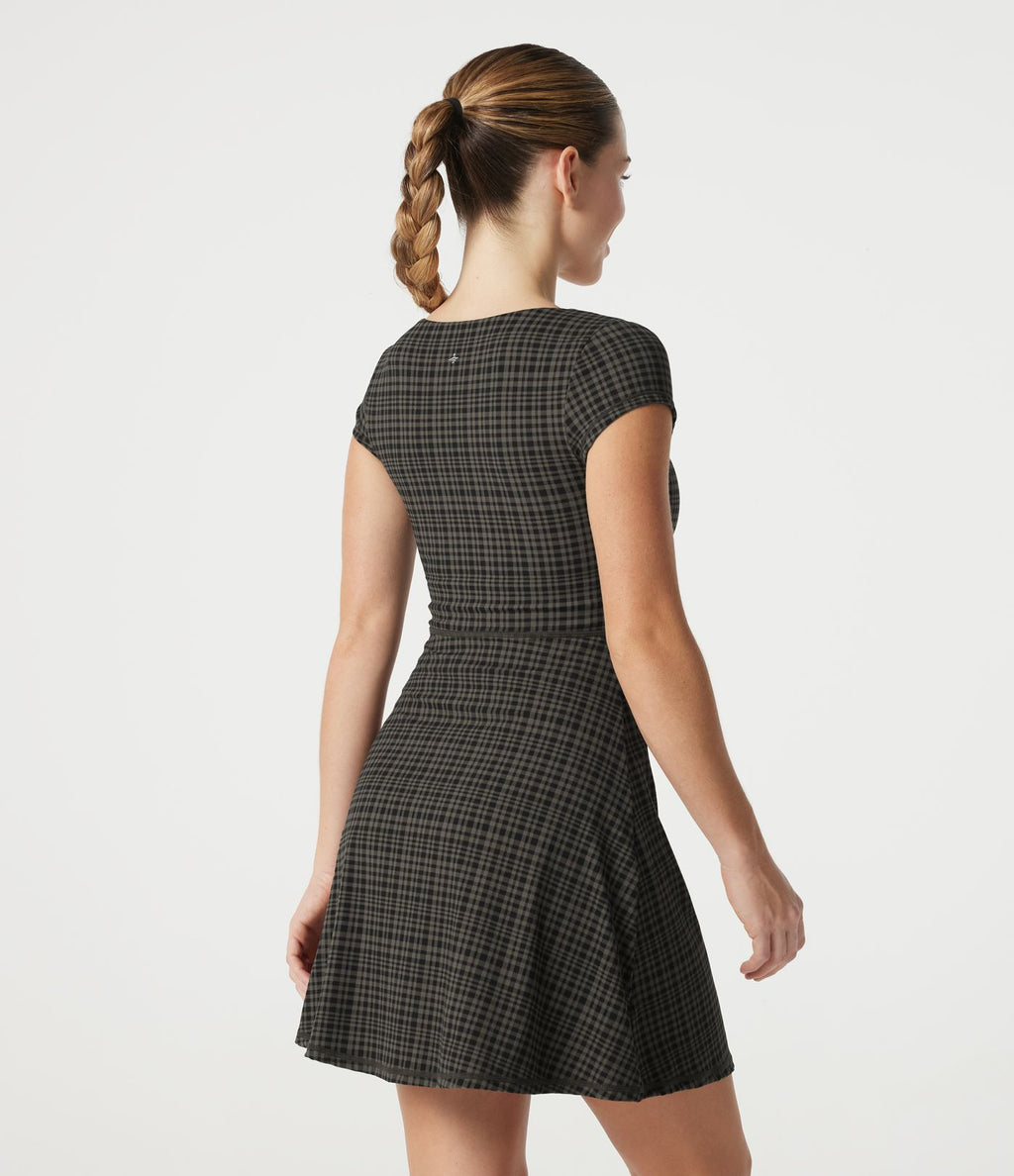 Robe mini décontractée à carreaux Halara UltraSculpt™ avec corset à encolure carrée, brassière intégrée 2-en-1 et poches - Easy Peasy