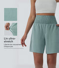 Bermuda casual aspect lin taille haute avec fronces 17,5 cm avec poches