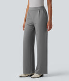 Pantalon tailleur large taille haute à rayures avec poches