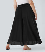 Pantalon décontracté grande taille taille haute large à superposition mesh avec poches latérales