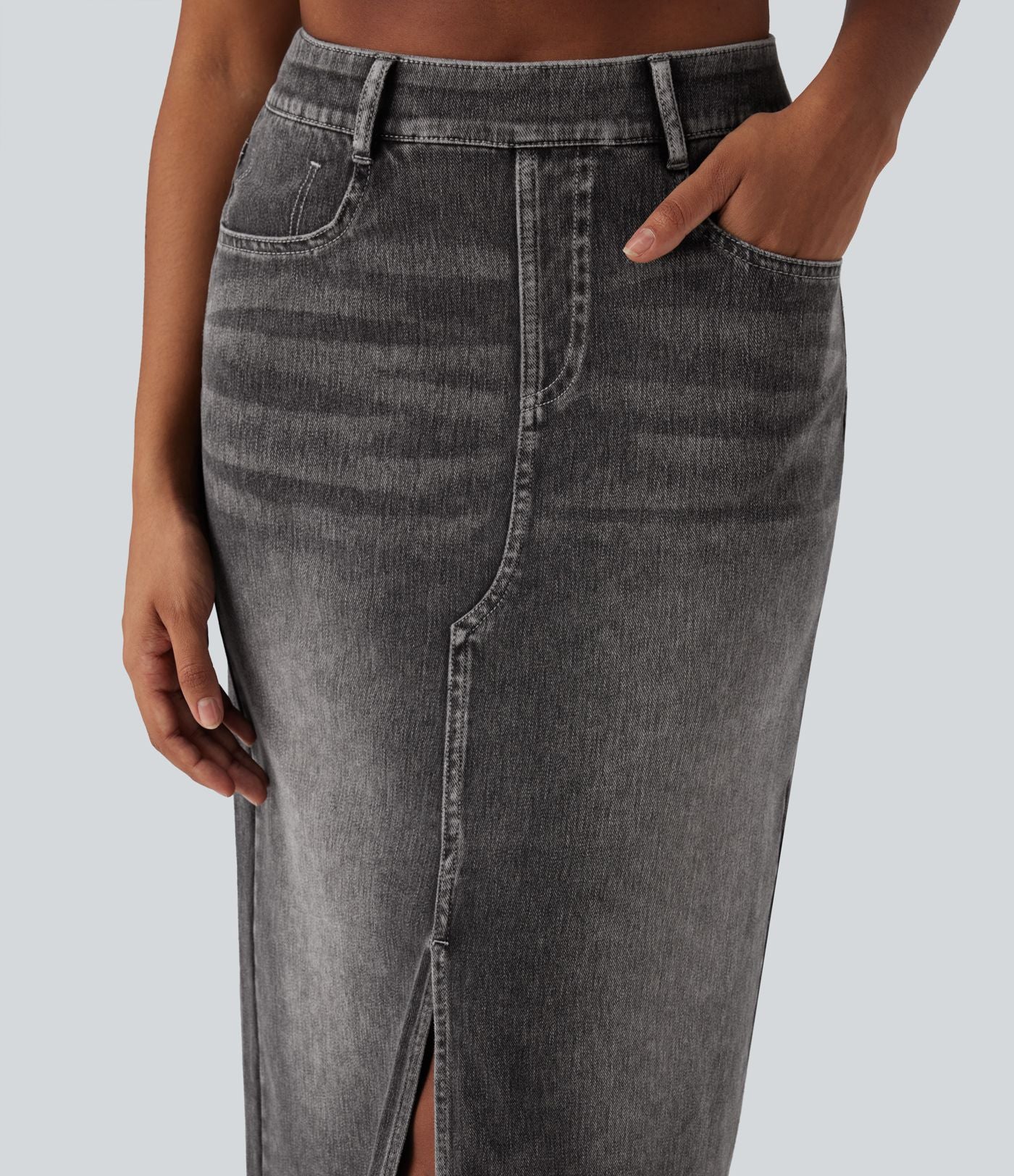 Jupe longue droite en denim délavé Halara Flex™ taille haute avec poches