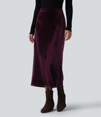 Jupe midi tailleur en velours taille haute