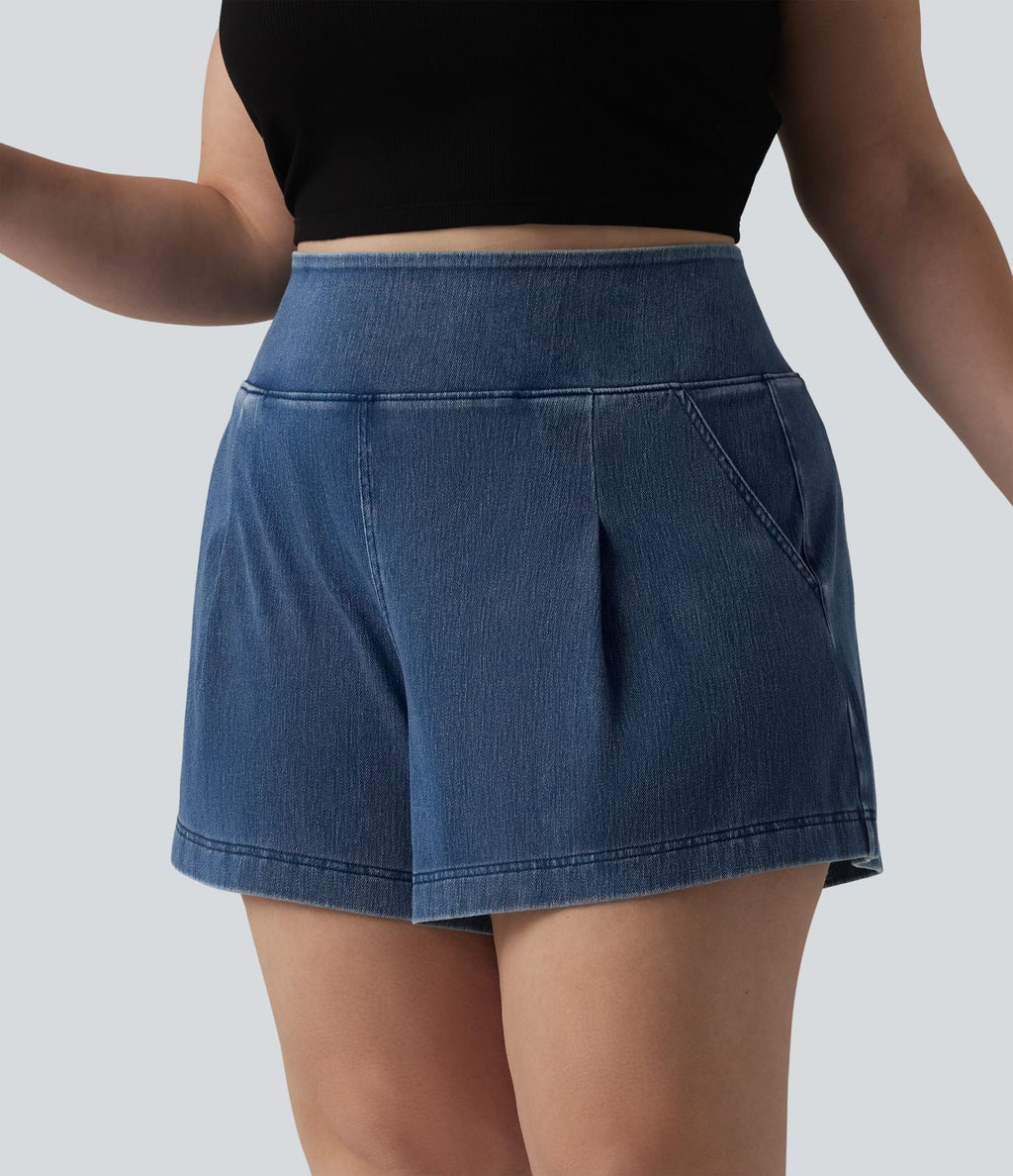 Short en jean taille haute Halara Flex™ ample et décontracté, grande taille, 10 cm avec poches