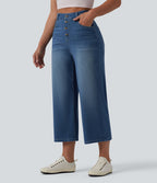 Halara Flex™ Jean large casual raccourci taille haute en lyocell drapé, avec poches