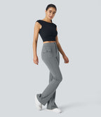 Pantalon cargo décontracté évasé taille haute avec poches à rabat latérales