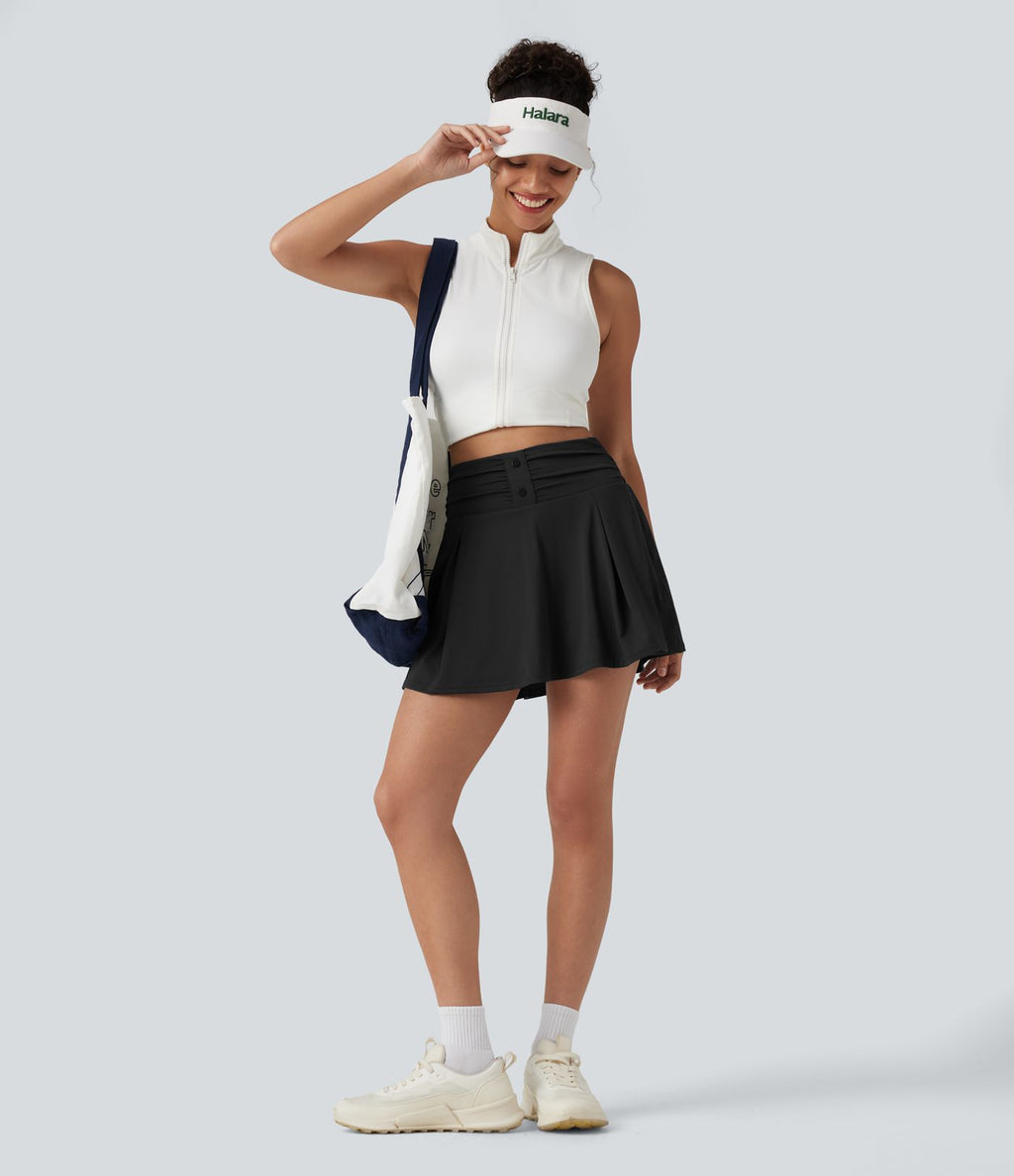 Jupe de tennis mini 2-en-1 gainante froncée taille haute en SoftlyZero™ à séchage rapide avec poches
