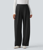 Pantalon tailleur jambes larges taille haute avec poches