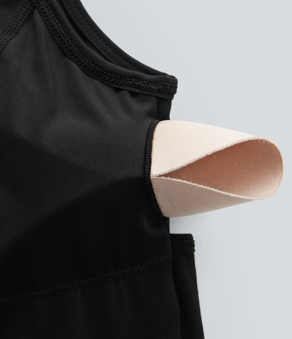 Softlyzero™ Airy Robe Sport de danse courte 2-en-1 avec dos nu croisé, encolure en U et poches latérales