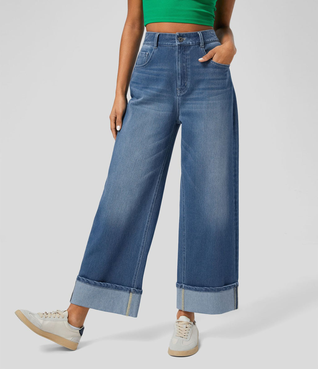 Halara Flex™ Jean Larges Taille Haute Ourlet Roulotté Multiples Poches