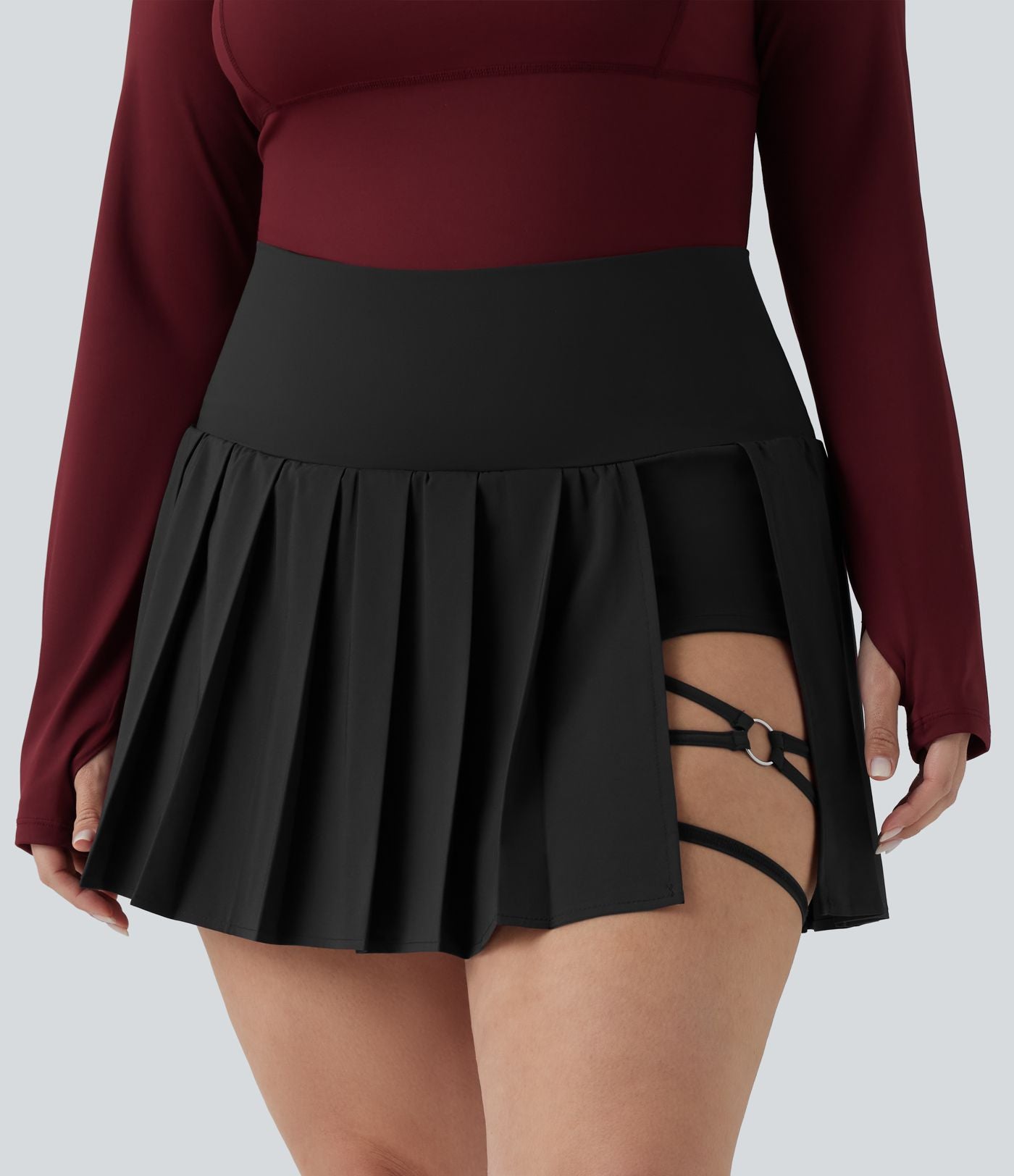 Breezeful™ Jupe-short yoga mini 2-en-1 grande taille à plis et ourlet asymétrique, taille haute, séchage rapide avec poches