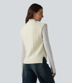 Gilet casual col rond ourlet fendu boutonnage devant