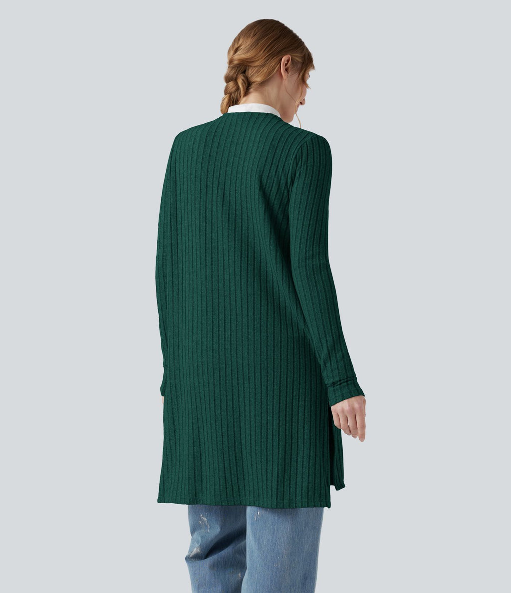 Manteau décontracté côtelé à manches longues avec fentes