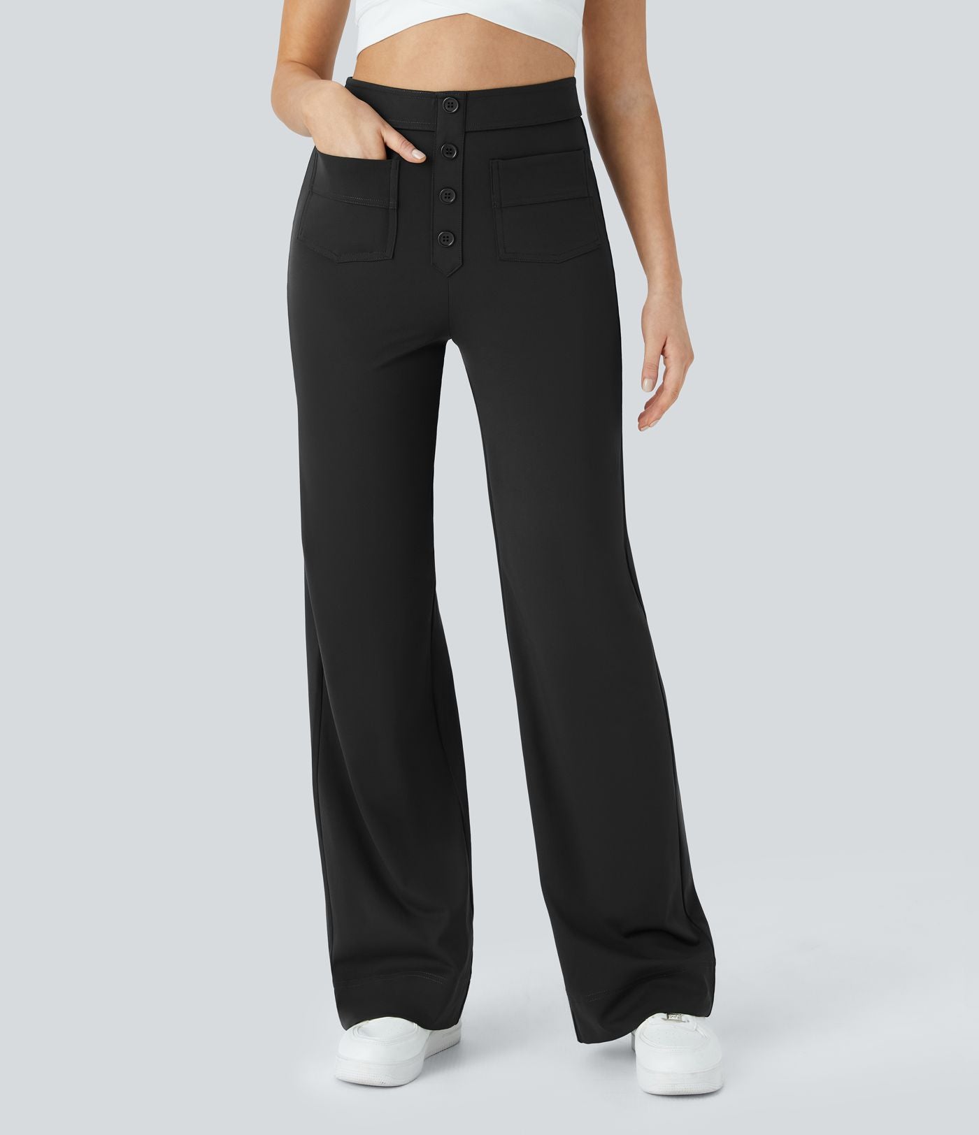 Pantalon taille haute coupe droite DayStretch avec poches