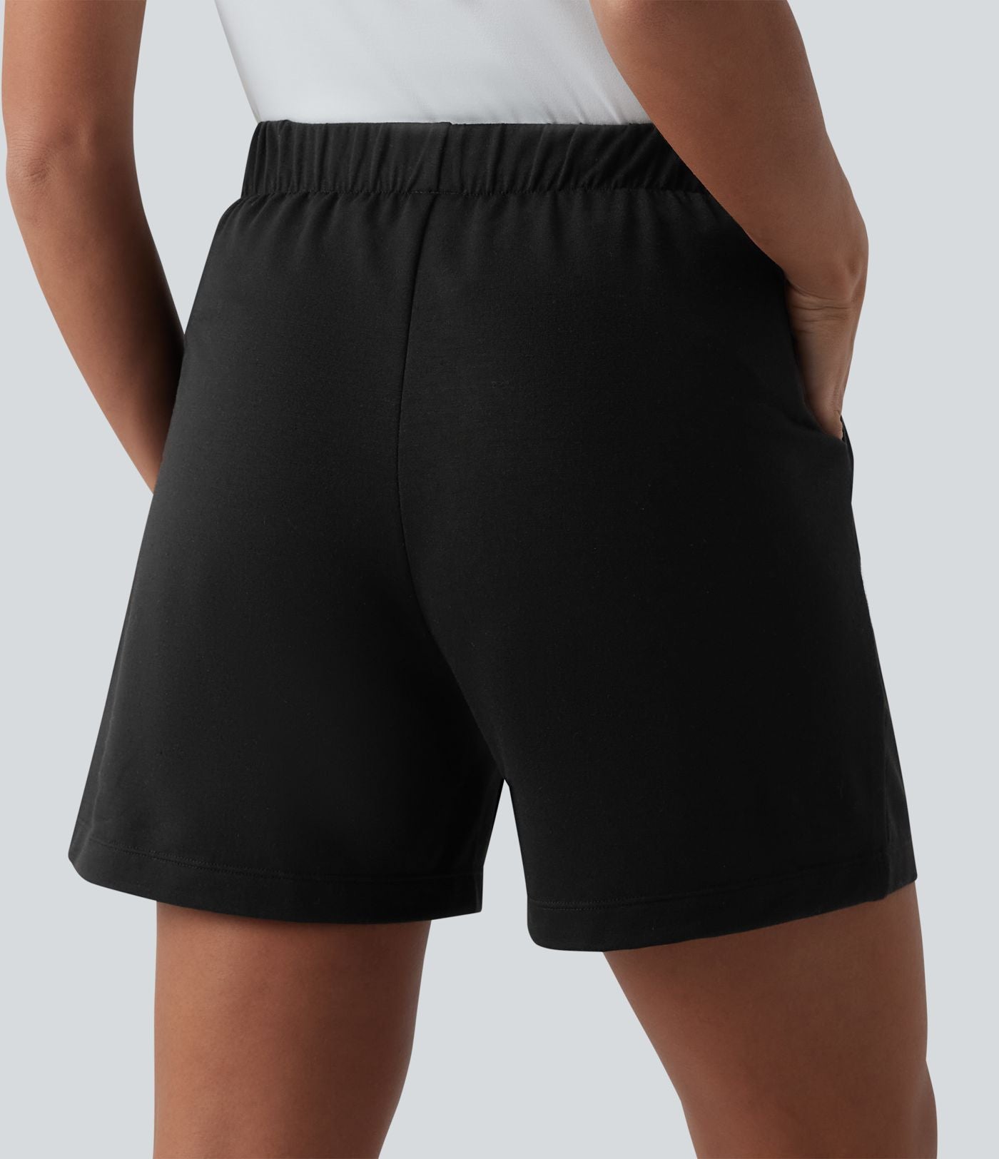 Short sweat décontracté ample taille haute plissé avec poches