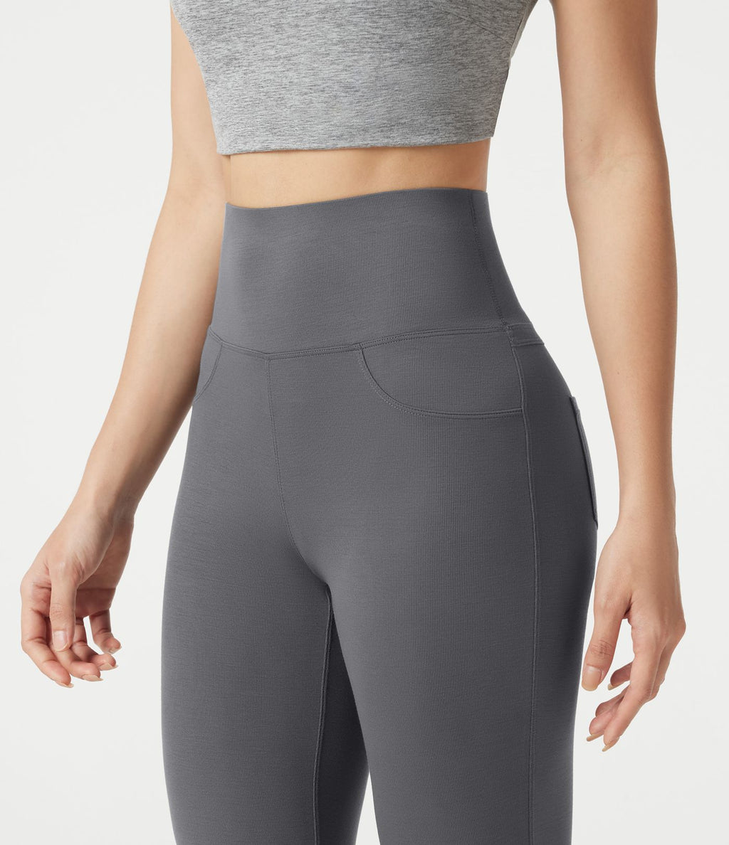 Pantalon bootcut décontracté, taille haute, à poches