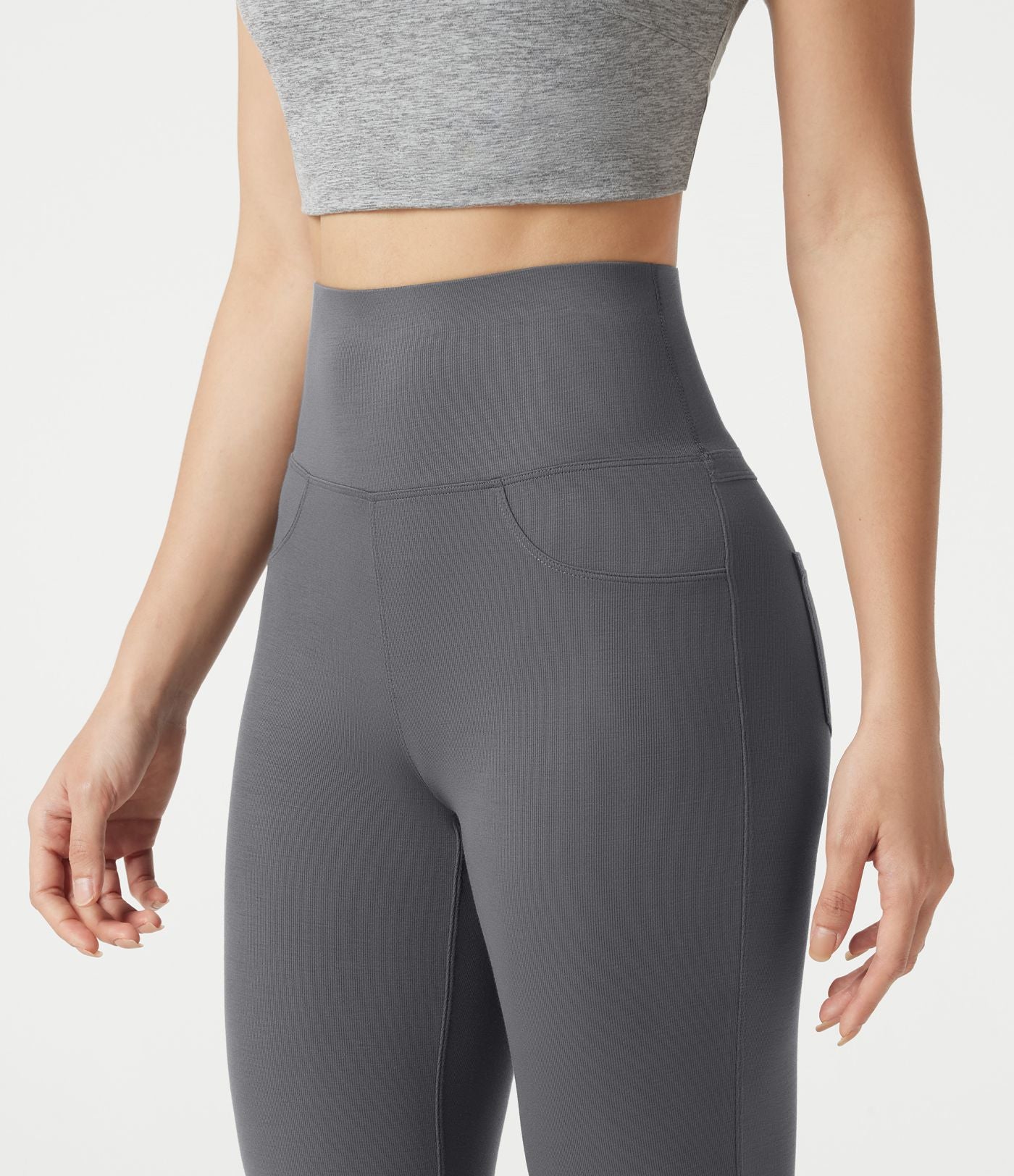 Pantalon bootcut décontracté, taille haute, à poches