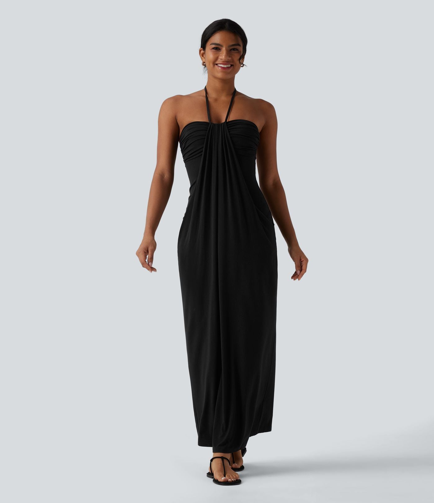 Robe longue dos nu col licou avec nœud et poches