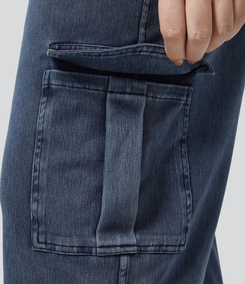 Halara Flex™ Jean Droite Cargo Taille Mi-Haute Multiples Poches Décontracté Extensible Droite Grande Taille