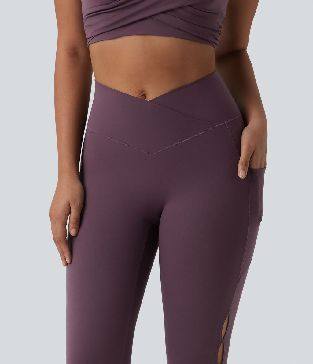 Legging de yoga SoftlyZero™ 7/8 taille haute croisée découpes avec poches - UPF50+