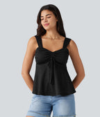 Débardeur décontracté froncé avec cordon de serrage, broderie anglaise et soutien-gorge intégré