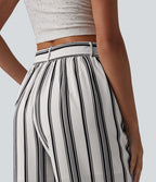 Pantalon large taille haute à rayures avec ceinture et poches