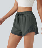 Short de running 2-en-1 taille mi-haute 7,5 cm avec cordon, ourlet incurvé, mesh contrasté et poches